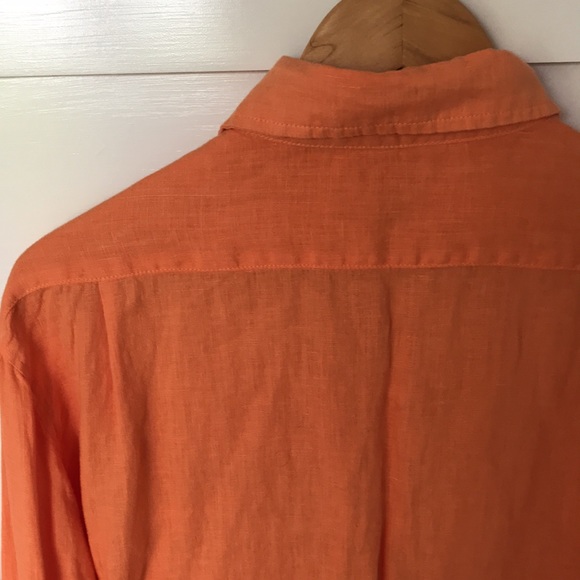 Natural Blue Melon Coral Orange Linen Shirt Large - Picture 9 of 10